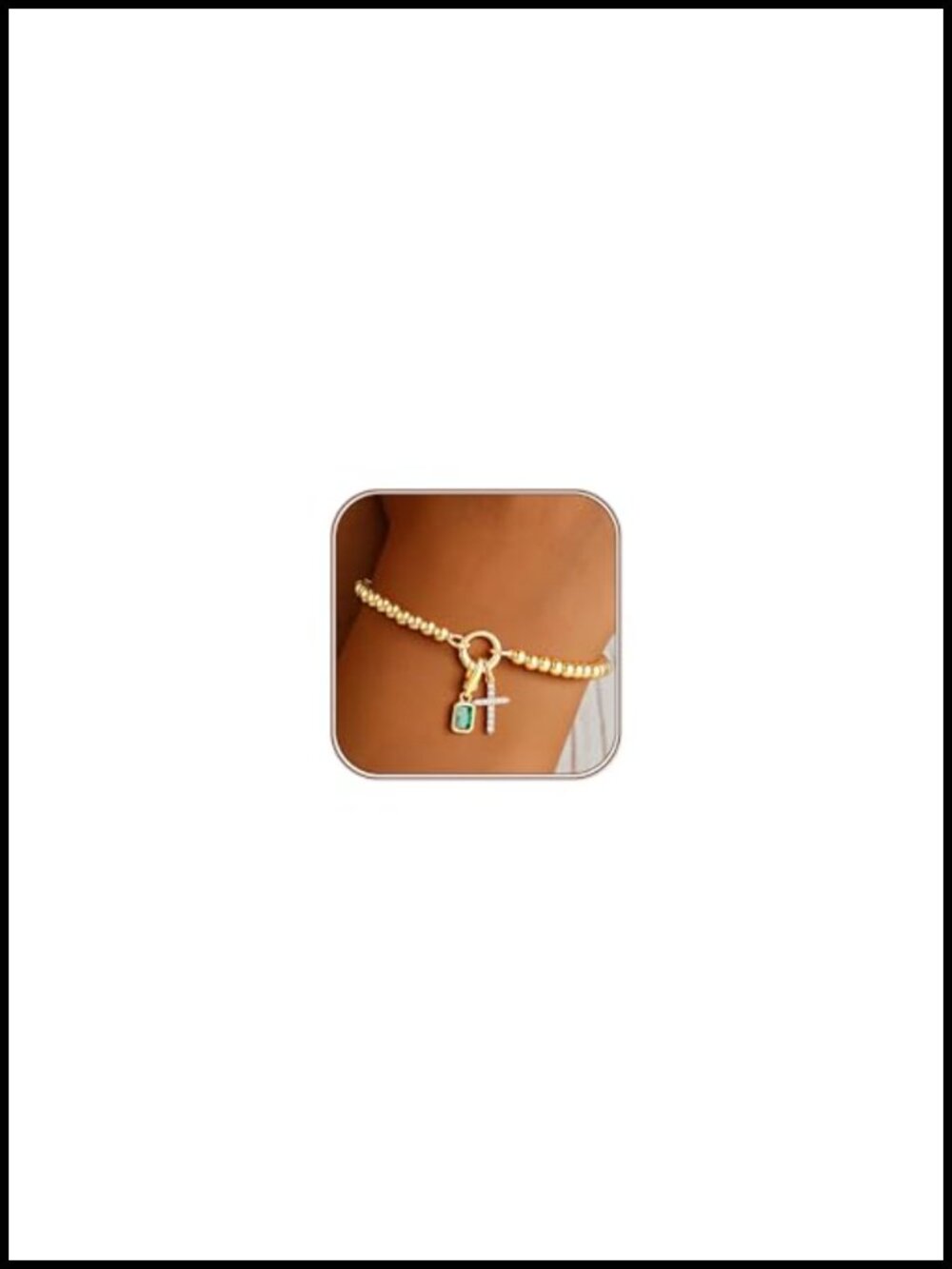 14K Gold Plated Cross Birthstone Stretch Bracelet for Women Gift